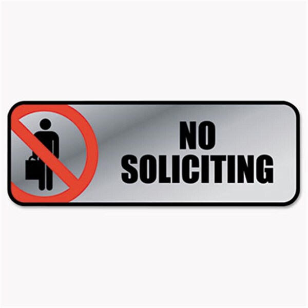 Pen2Paper Brushed Metal Office Sign No Soliciting 9 x 3 Silver-Red PE39784 - main